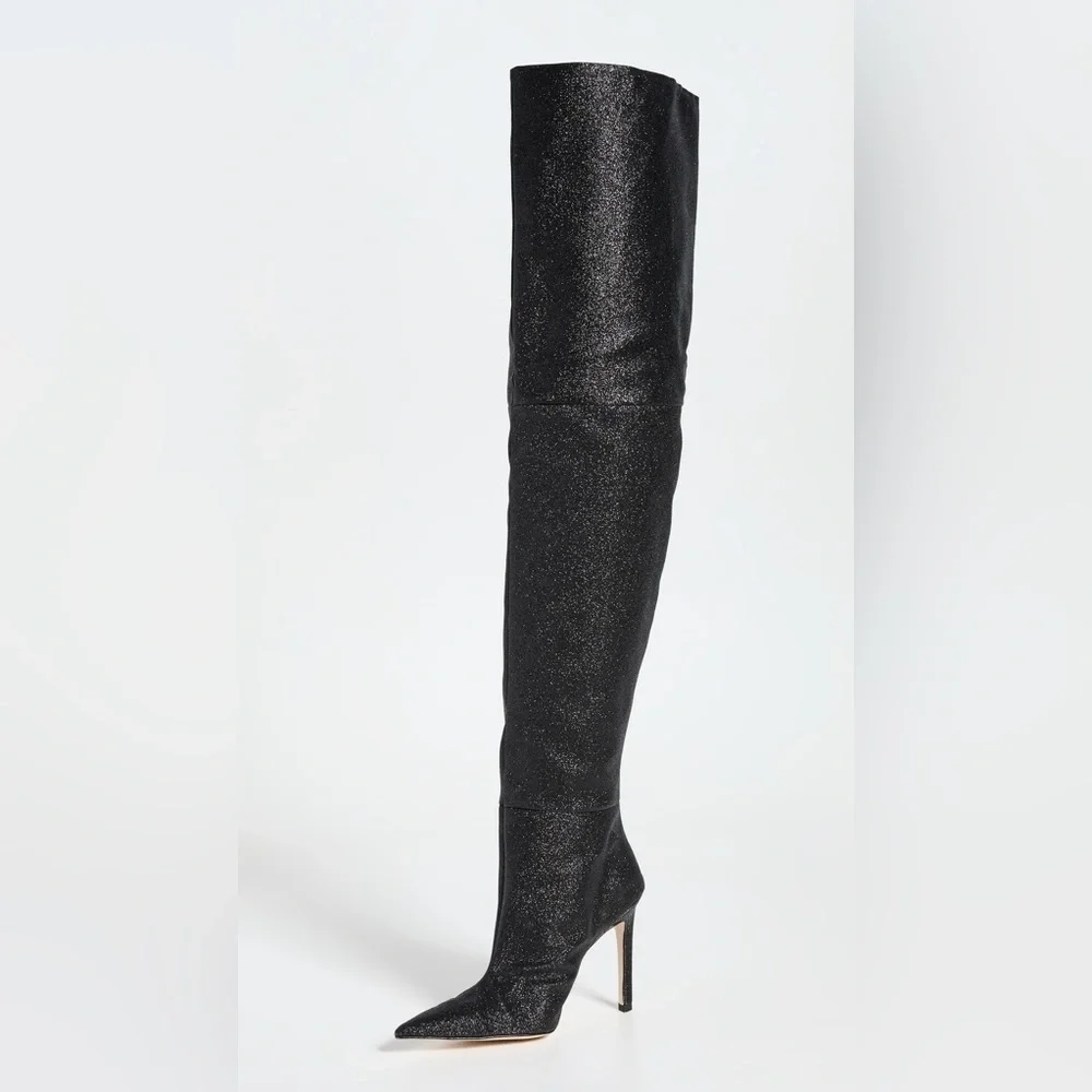 NWOT GOOD AMERICAN Slouchy Over The Knee Boots Black Glitter 5.5